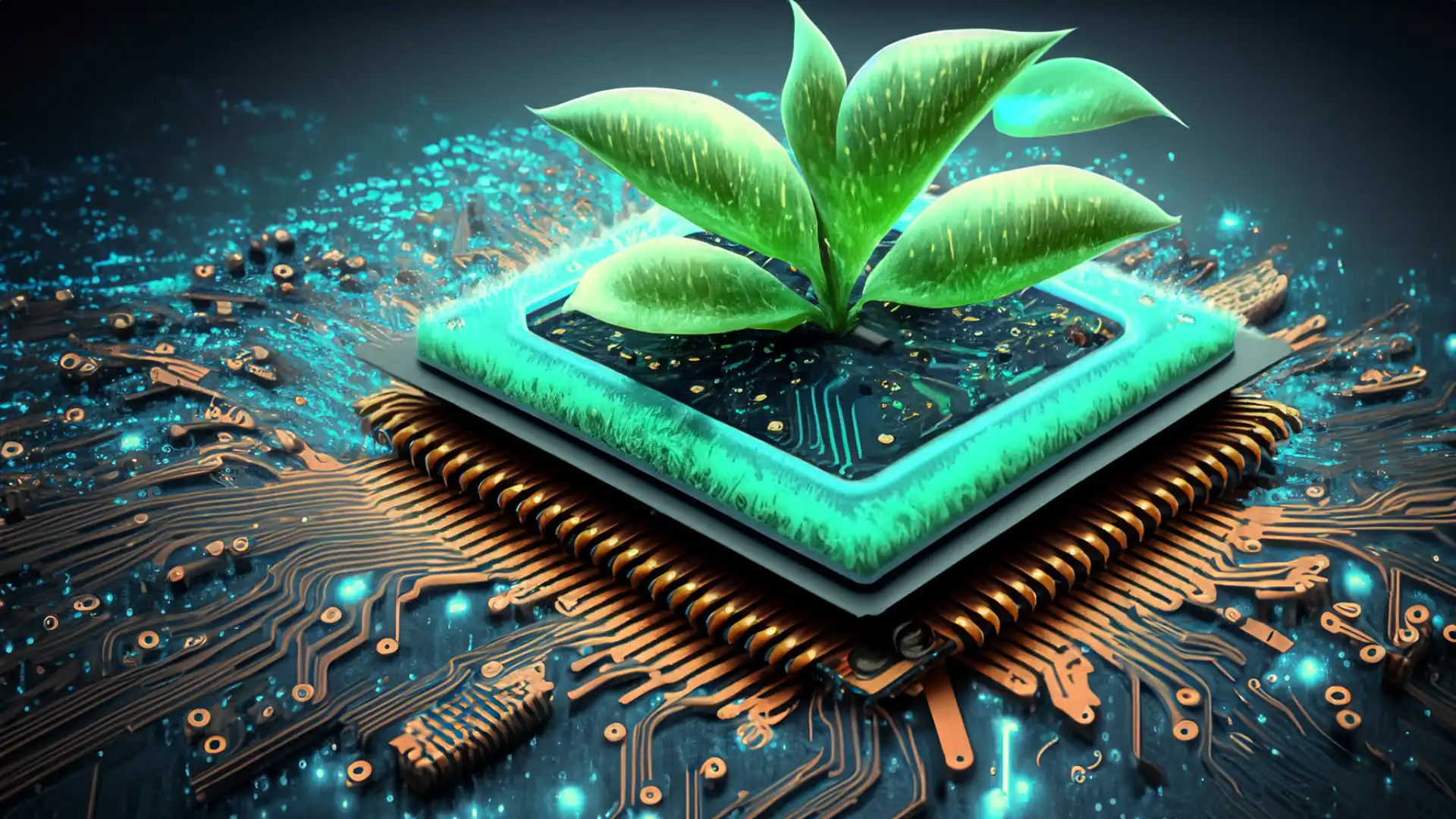 Planta crescendo de um chipset